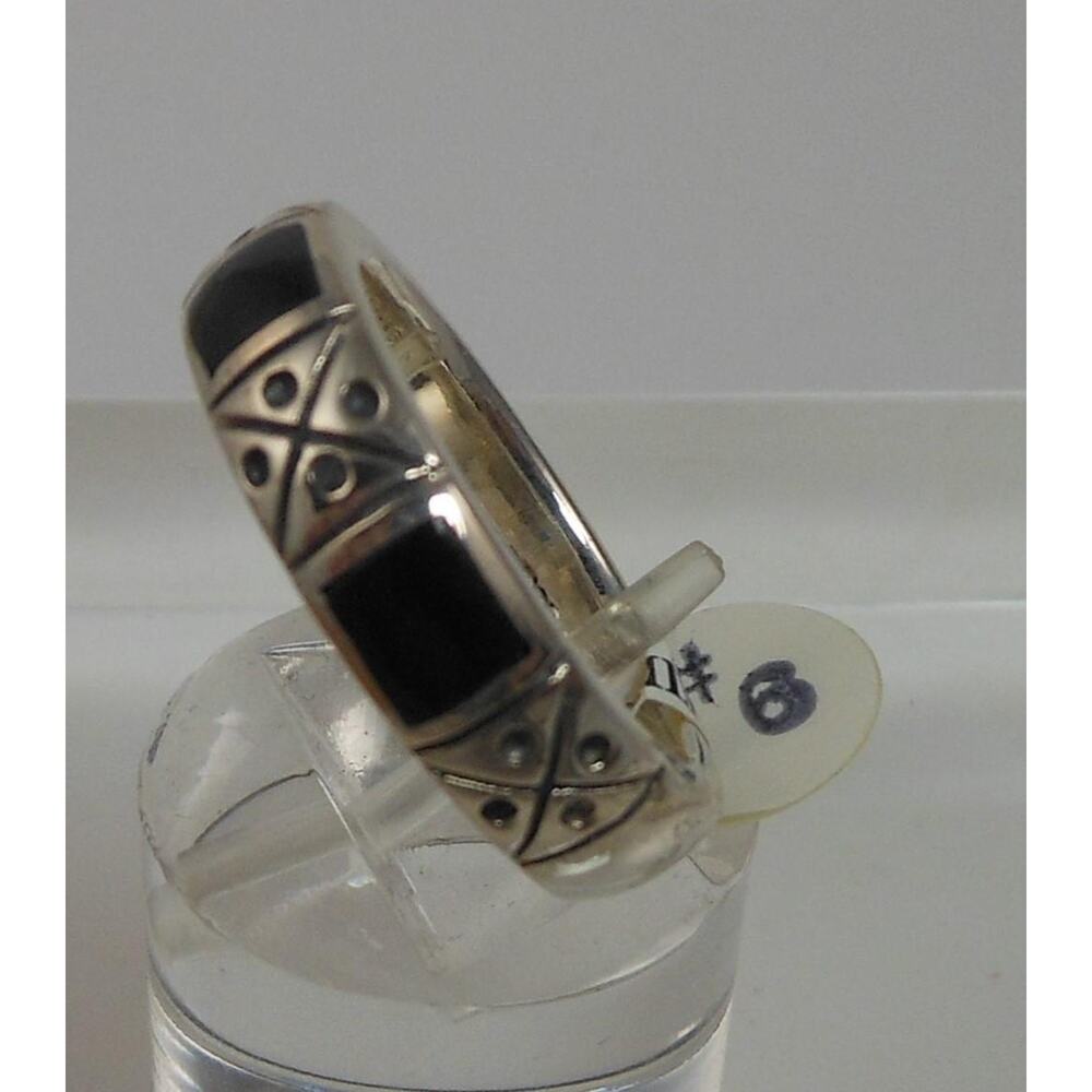 Vintage Black Sterling Silver Band Ring, Designer Signed, Size 6.25 - Picture 7 of 9
